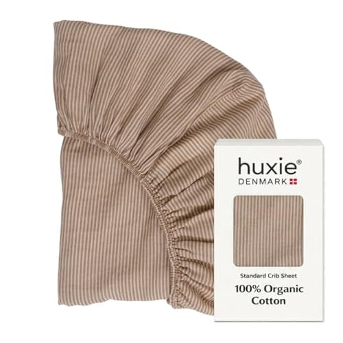 Crib Sheets – Organic Cotton Muslin Fitted Crib Sheet – Standard Size for Baby Boy and Baby Girl 28" x 52" Ultra-Soft and Breathable. (Natural Stripe)