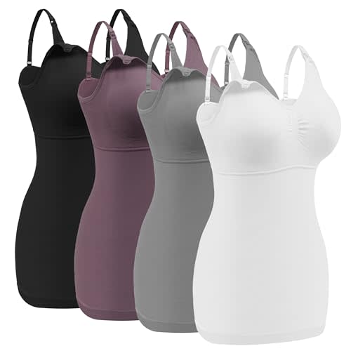 Angelhood Maternity Nursing Tank Tops for Breastfeeding,Womens Nursing Maternity Cami Built in Bra Sleep Bra