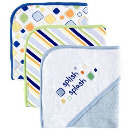 Luvable Friends Baby Boy Cotton Terry Hooded Towels, Blue, One Size