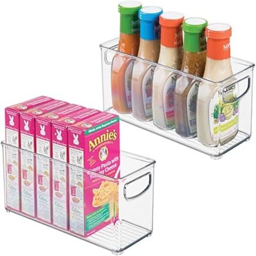 iDesign Plastic Stackable Pantry Bin - Storage Bin with Handles for Cabinets or Fridge - Set of 2 - Clear