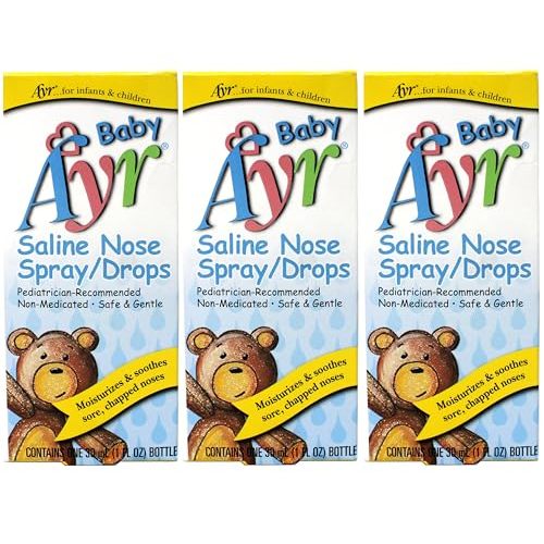 Baby Ayr Saline Nose Spray & Drops 30 mL – Gentle Infant Nasal Moisturizer, Helps Loosen Mucus & Relieve Congestion (Pack of 3)