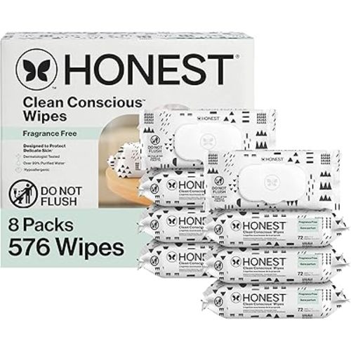 The Honest Company Hypoallergenic Multi-Use Baby Wipes for Sensitive Skin Baby Pattern Play 576 Count