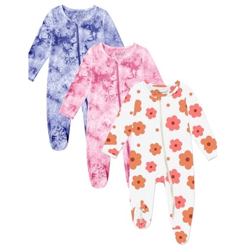 Jimonda Baby Girls Boys Footed Pajamas,Rayon From Bamboo,2 Way Zipper Long Sleeve Soft Sleeper Pjs,Infant Tie-dye Romper