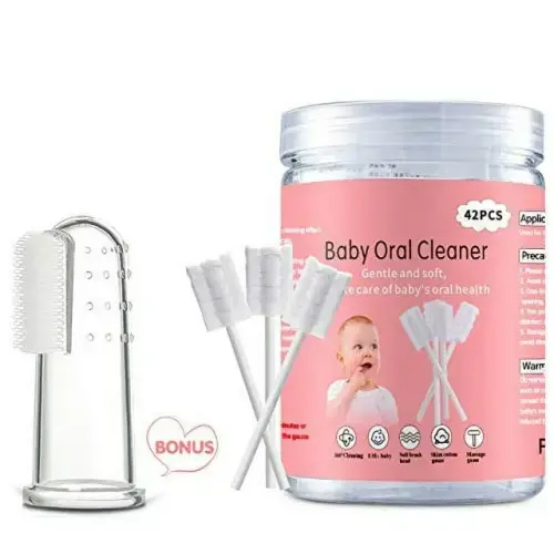 Baby Tongue Cleaner, Baby Toothbrush, 42Pcs Disposable Infant Toothbrush Clean Baby Mouth,Gauze Gum Cleaner Toothbrush Baby Oral Cleaning Stick Dental Care for 0-36 Month Baby+Free 1 Finger Tooth