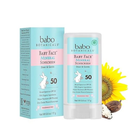 Babo Botanicals Sensitive Baby Mineral Sunscreen Stick SPF 50-70% Organic Ingredients