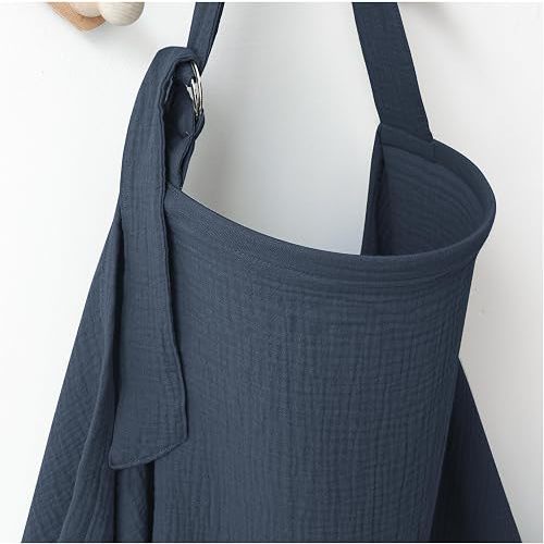 Qunlions life Muslin Nursing Covers for Breastfeeding, Privacy Breast Feeding Cover with Arch Neckline for Mom and Baby, Breathable 100% Cotton Nursing Apron Multi-use Stroller Cover (Sapphire)