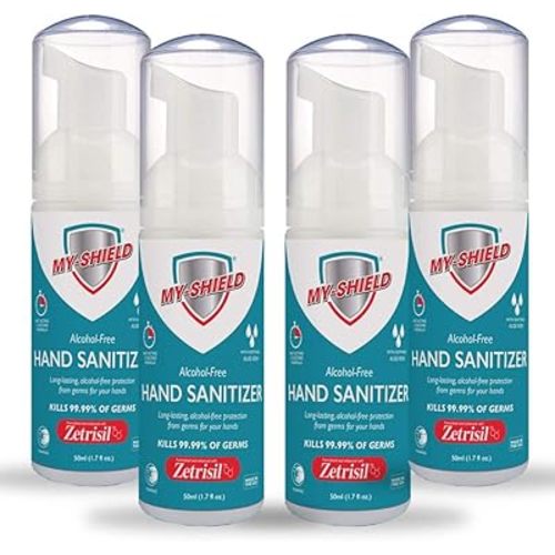Hand Sanitizer Foam 1.7 oz (4 pack). Long-lasting protection. Softens hands with Aloe Vera. Formulated with Zetrisil. Alcohol FREE. FDA Registered