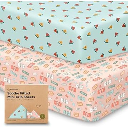2-Pack Mini Crib Sheets Fitted - 38x26 Pack N Play Sheets for Pack and Play Mattress, Organic Cotton, Soft & Breathable Playard Bedding, Neutral Mini Toddler Bed Cover for Boys, Girls (Beach Day)