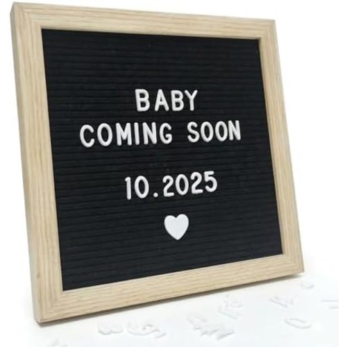 Felt Letter Board 10x10 Black with 336 Letters, Baby Announcement Sign, Pregnancy Announcement Board, Message Board with Stand & Wall Mount, Wooden Frame