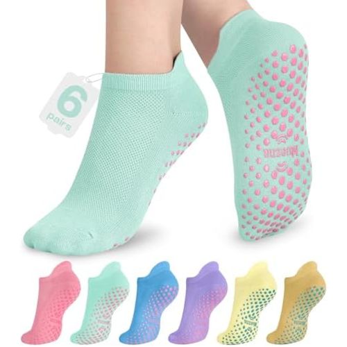 Muezna 6 Pairs Pilates Grip Socks Women Non Slip Yoga Grippy Sock with Grip