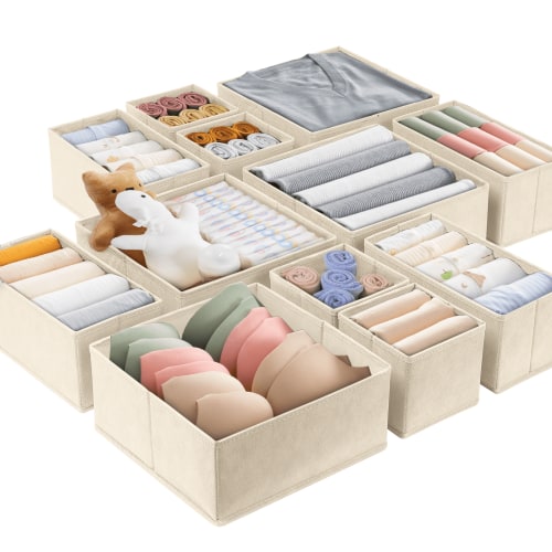 Criusia 15 Pack Drawer Organizer Clothes, Closet Organization and Storage Dividers for Clothing, Beige