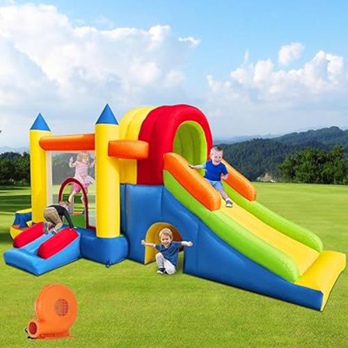 Hongcoral Kids Bounce House with Slides, Wide Climbing Wall & Ball Pit