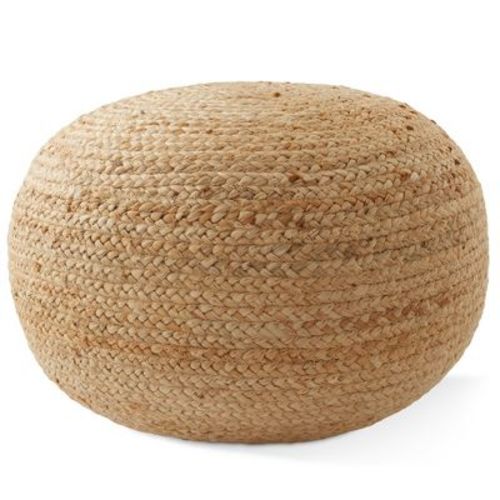 Hand-Braided Jute Pouf Ottoman, 19" Round x 10-1/2" High Footrest, Natural Woven Footstool, Boho Farmhouse Decor for Living Room, Bedroom