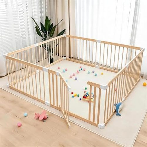 Extra Large Wooden Baby Playpen, Baby Playard Area Indoor, Non-Fold 73"x63"