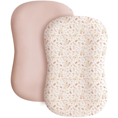 Konssy 2 Pack Baby Lounger Cover, Stretchy and Soft Newborn Lounger Cover, Infant Lounger Slipcover for Boys Girls, Covers Only (Pink Spring,Pink)