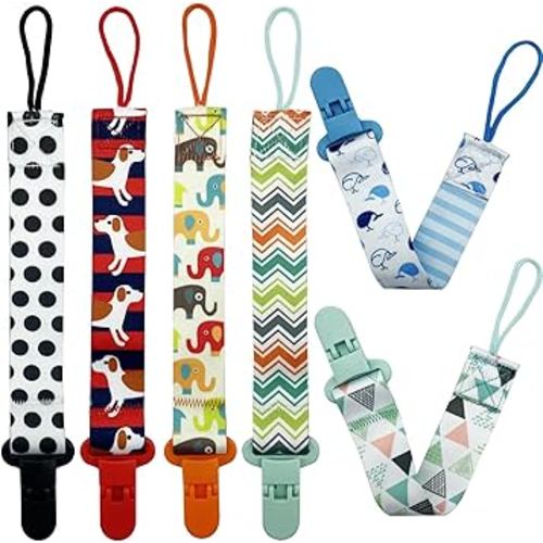 Set 6 Baby Pacifier Holder Clips - Dummy Clips Lightweight Universal Holder Leash for Boys and Girls Fits for Most Pacifiers - Protects Your Baby - Binkie Styles & Baby Teethers & Toys and Gift