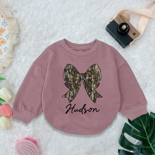 Custom Name Coquette Camo Romper for Baby Boy Girl, Personalized Pink Bow Romper, Cute Country Outfit, Baby Shower Gift