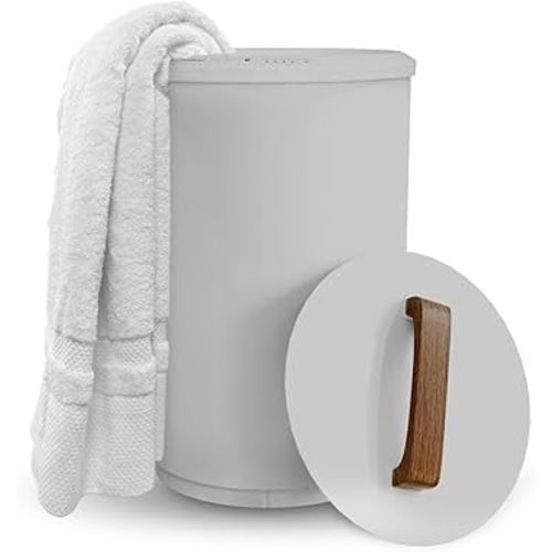 SAMEAT Heated Towel Warmers for Bathroom - Large Towel Warmer Bucket, Wood Handle, Auto Shut Off, Fits Up to Two 40"X70" Oversized Towels, Gray