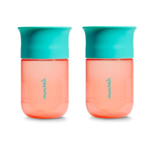 Munchkin Control Flow Open Training Toddler Cups with Removable Valve, 18+ Months, 10 Ounce, 2 Pack, Coral