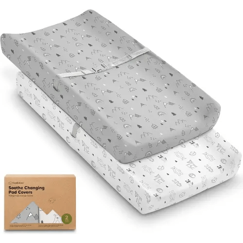 2-Pack Organic Changing Pad Covers for Girl, Boy, Neutral - 100% Cotton Changing Table Pad Cover, Soft Baby Nursery Diaper Changing Pad Sheets, Contour Changing Pads Liners,Change Pad Cover (Woodland)