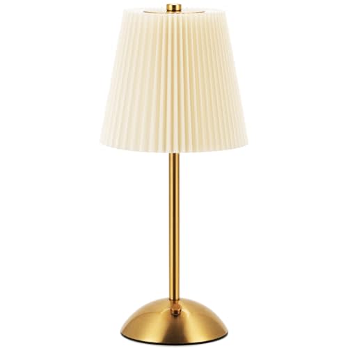 Cordless Rechargeable Table Lamp 3-Color Dimmable Touch Control, 3000mAh Battery Operated Portable Light Beige Fabric Shade for Bedroom, Living Room, Office, Nursery, Bathroom ( Antique Brass, Gift )