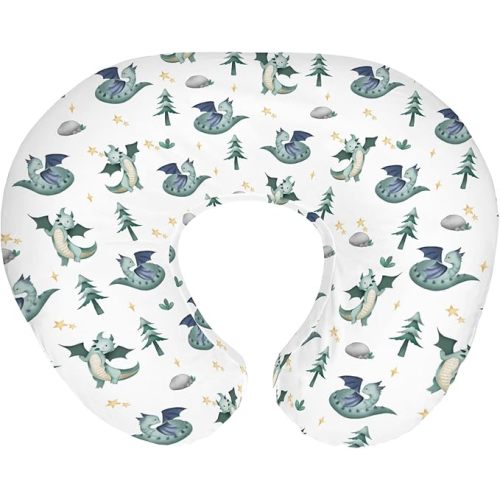Fairytale Dragon and Knights Baby Nursing Pillow Covers for Boy Girl Fantasy Dragons Princess Castle Nursing Pillowcase for Breastfeeding Pillows Moon Clouds Soft Stretchy Slipcover for Newborn Infant