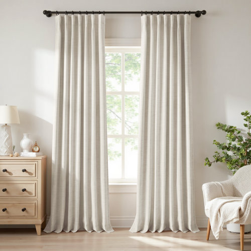 Wade Logan® Birglinde Faux Linen Textured Thermal 100% Blackout Curtains for Bedroom Living Room Rod Pocket/Ring Clips & Reviews | Wayfair
