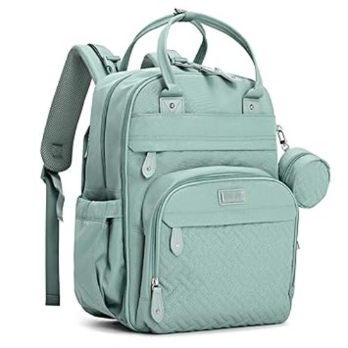 BabbleRoo Diaper Bag Backpack - Baby Essentials Travel Bag - Multi Function Water Resistant Diaper Bag, Travel Essentials Baby Bag with Changing Pad, Stroller Straps & Pacifier Case – Sage Green