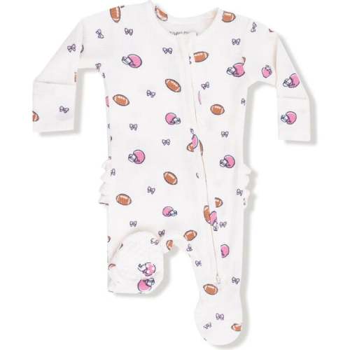 2 Way Zipper Ruffle Back Footie, Cream Football - Angel Dear | Maisonette