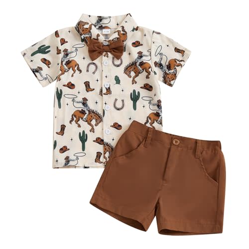 Mokoggiri Toddler Baby Boy Western Outfits Horse Print Short Sleeve Button Up Shirts and Shorts Set 2Pcs Summer Clothes Sets