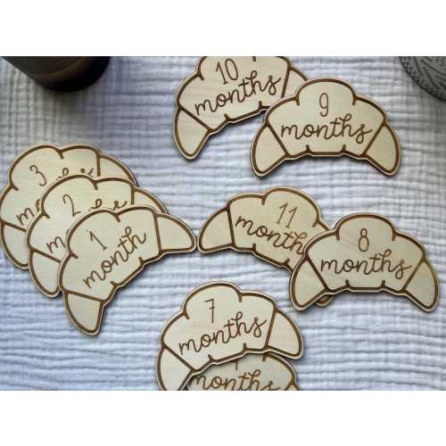 Croissant Baby Milestone Markers: Wooden Photo Prop Discs