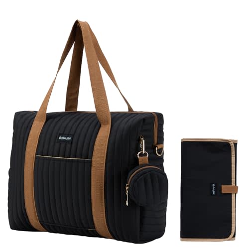Diaper Bag Tote for Moms, Baby Hospital Bag with Insulated Bottle Pockets, Changing Pad & Stroller Straps
