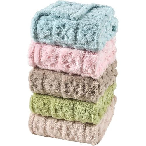 5 Pcs Baby Blanket Flower Checkerboard Ultra Soft Gift-Ready Plush for Newborns, Nursery & Stroller 30"x40" Pink Blue Gray Light Brown Purple