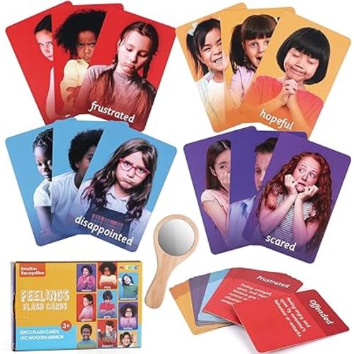 MEROCO Feelings Emotions Cards for Kids Therapy, Realistic Picture Cards for Speech Therapy Mirror, Aba Therapy Materials Autism Social Emotional Learning Materials