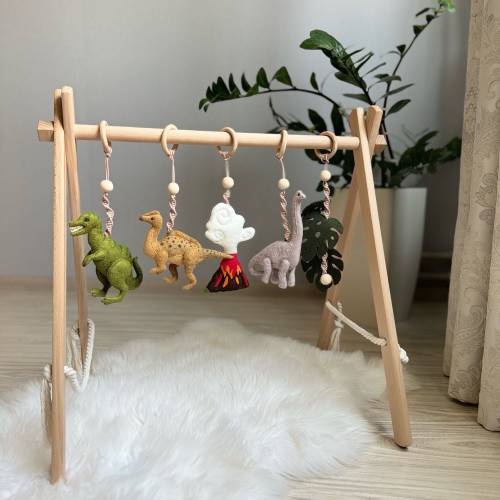 Dinosaurs baby play gym | Dino baby gym set toys | Baby gym hanging toy | Wooden baby gym frame | Toddler activity center | Dino baby shower
