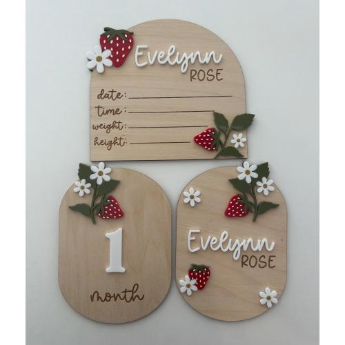 Strawberry Baby Milestone Markers: First Year Photo Prop, Baltic Birch