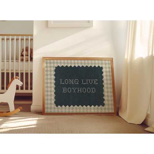 Long Live Boyhood Digital Download, Vintage Boy Nursery Decor, Vintage Boy Room Art, Rustic Nursery Print, Green Gingham Wall Art