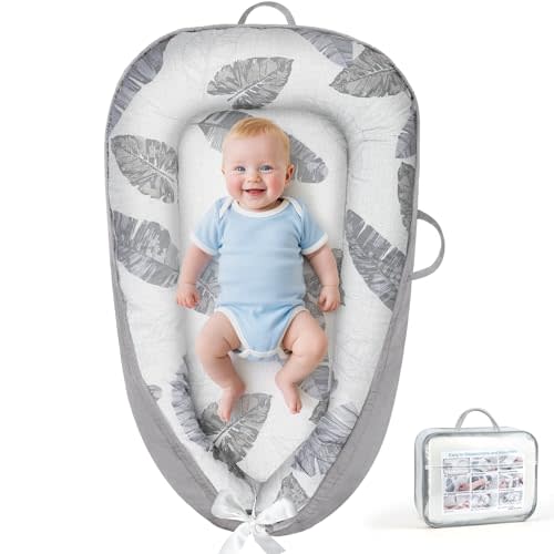 KISS GOLD Baby Lounger - Breathable Soft Cotton Cover Baby Lounger Nest, Babies Essentials Gifts, Portable Lounger for Baby Tummy Time Floor Playing Seated Support for Home and Travel