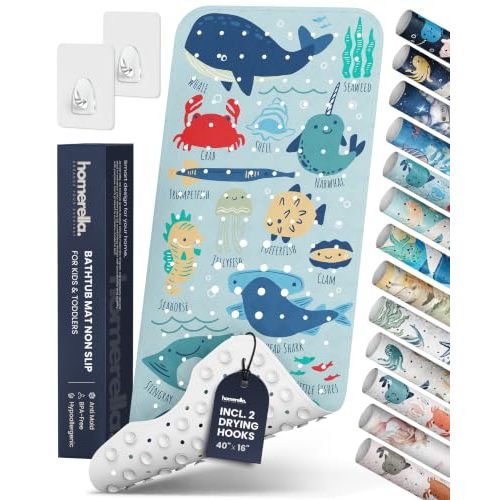 homerella Bathtub Mat Non Slip Kids 40x16 Baby Bath Mat Non Slip Anti Mold | 100% BPA Free, Non Toxic, Mildew Resistant, Machine Washable, Extra Long Kids Bath Mat for Tub Non Slip, Toddler Bath Mat