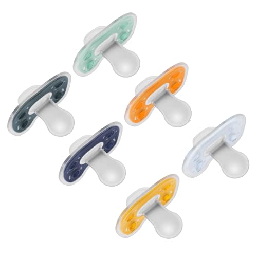 Dr. Brown's Advantage One-Piece Silicone Baby Pacifier, Fully Symmetrical Soother, Blue/Blue/Orange/Green/Teal/Bisque, 6-18m, BPA Free, 6 Pack