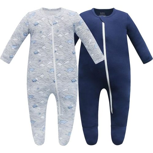 Owlivia Organic Cotton Baby Pajamas, Boys Girls Zip Front Sleep 'N Play Pjs, Footed Sleeper, Long Sleeve