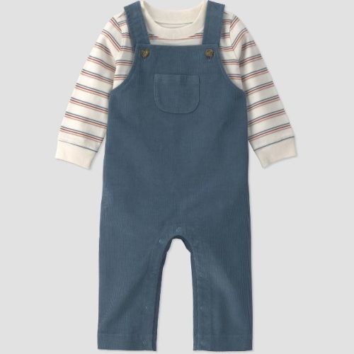 Carter's Just One You® Baby Boys' 2pc Long Sleeve Striped Bodysuit and Cord Overalls Set - Blue 9M
