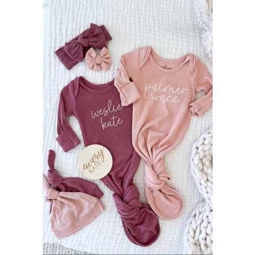 Girl Personalized Bamboo Newborn Baby Knot Gown & Hat