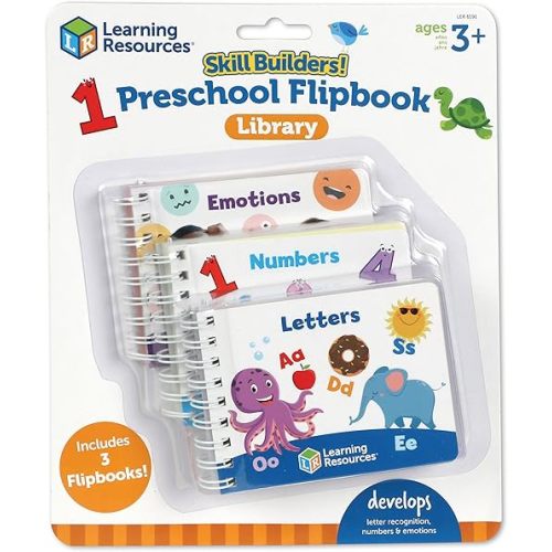 Learning Resources Skill Builders! Preschool Flipbook,3 Pieces, Ages 3+, Library Preschool, Learning Activities, Letters, Numbers, Counting, Toddler Activity Book