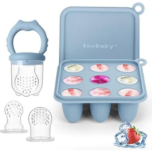Baby Fruit Food Feeder Breastmilk Popsicle Molds, Silicone Food Freezer Tray for Cooling Teething Relief, Baby Food Feeder for Safe Infant Self Feeding, Includes 3 Extra Food Pacifier