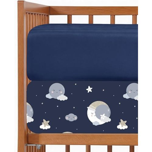 Baby Crib Sheets for Boys & Girls - Pack of 2 Fitted Microfiber Crib Sheets for Standard Crib & Toddler Mattress - Soft, Breathable & Wrinkle Free - Machine Washable, Oeko Tex - 52x28x8in - Dream Sky