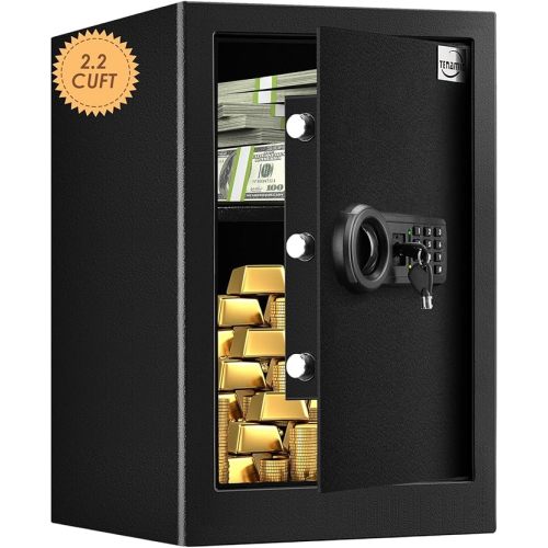 Tenamic Safe Box 2.2 Cuft Fireproof Waterproof Home Safe, Keypad Large Lock Box Cabinet Safes, Solid Alloy Steel Office Hotel Home Safe, Black