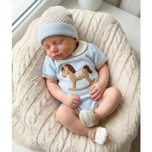 Rocking Horse Short Romper - Blue