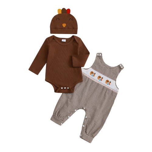 Newborn Baby Boy Girl My First Halloween Thanksgiving Outfit Long Sleeve Turkey Pumpkin Romper Suspender Pants Hat Fall Winter Clothes