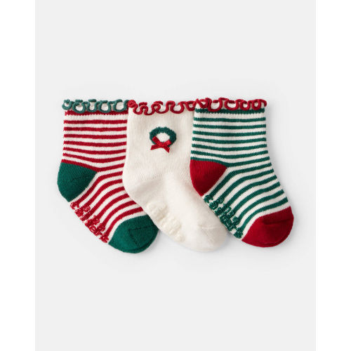 Baby Girl 3-Pack Christmas Striped Ankle Socks - Carter's | Carter's